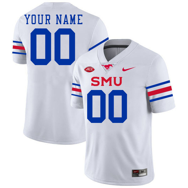 Custom SMU Mustangs Name And Number Football Jersey-White